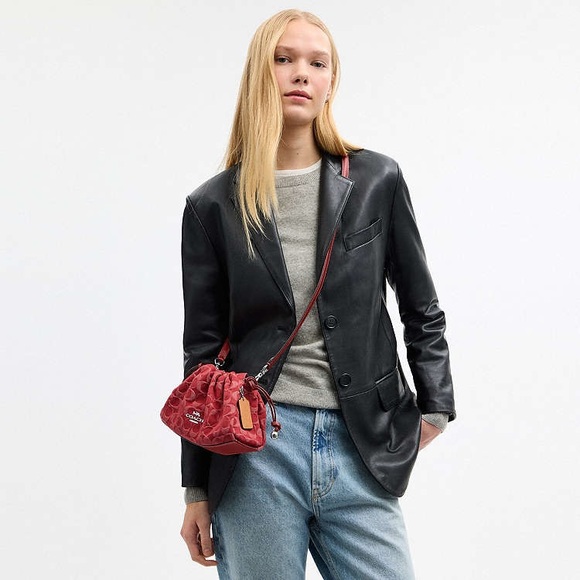 NWT Coach Faye Shoulder Bag In Signature Denim CDB93 denim in Silver/True Red - Picture 15 of 16